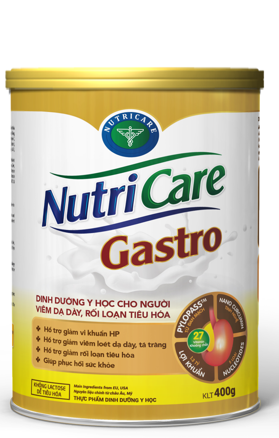 Sữa bột Nutricare Gastro dinh dưỡng y học cho người viêm dạ dày, rối loạn tiêu hoá (400g)