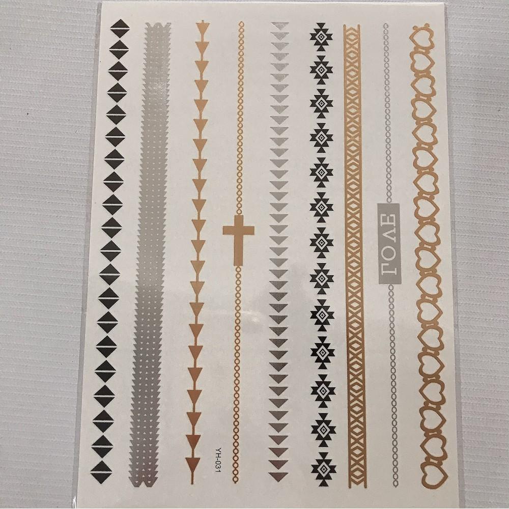 Hình xăm dán ánh kim vàng gold cao cấp hoa văn dài YH-031