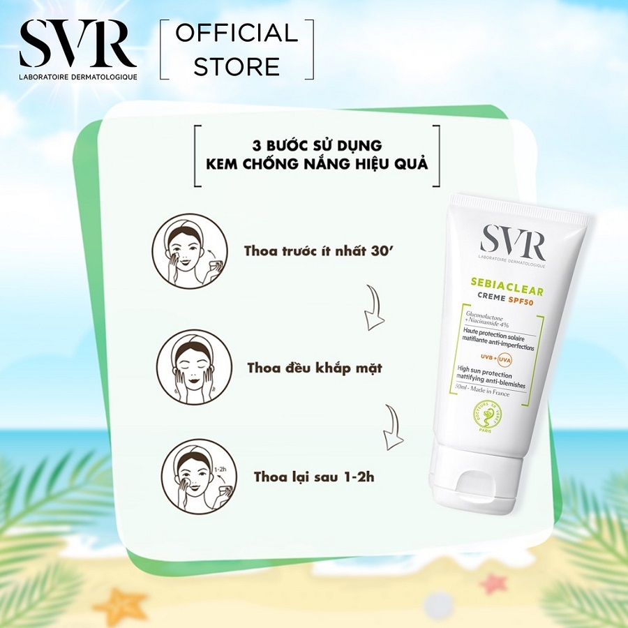 Kem Làm Giảm Mụn Và Chống Nắng SVR Sebiaclear Crème SPF 50 Tuýp 50ml - SSPF50 + Tặng Kèm 1 Sample dưỡng da SVR Bất Kì