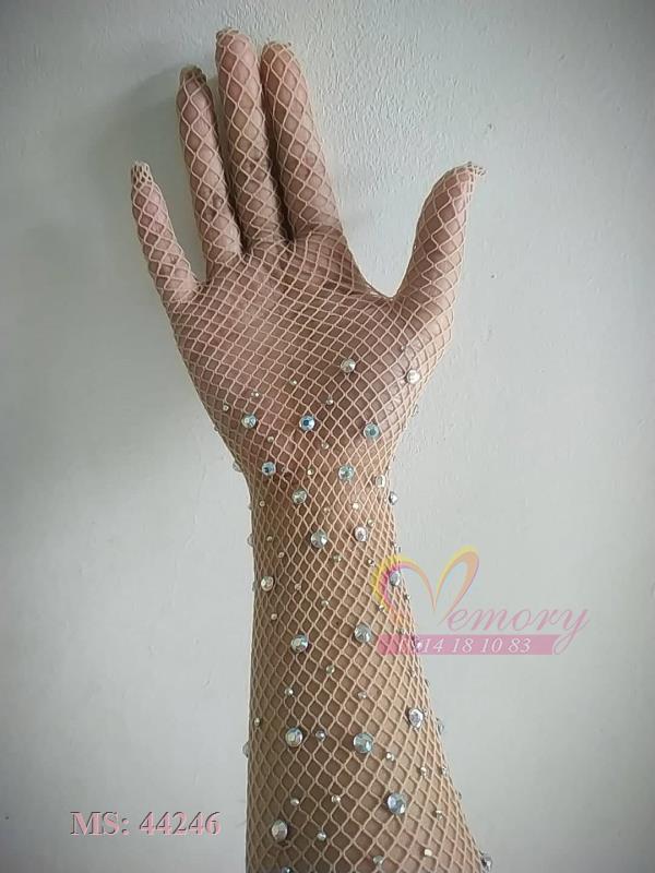 Găng tay sang chảnh màu nude da dạng lưới đính đá lấp lánh cho Cô dâu và Dạ hội, đi tiệc, sự kiện, lễ hội MS: 44246