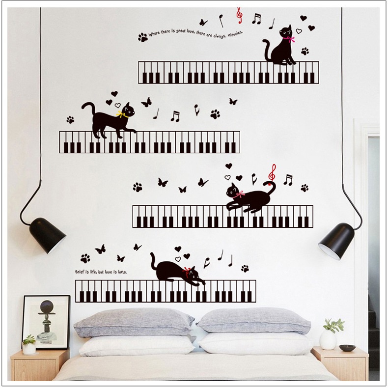 Decal dán tường Mèo Đen dễ thương AmyShop DKN093 (125x85cm)