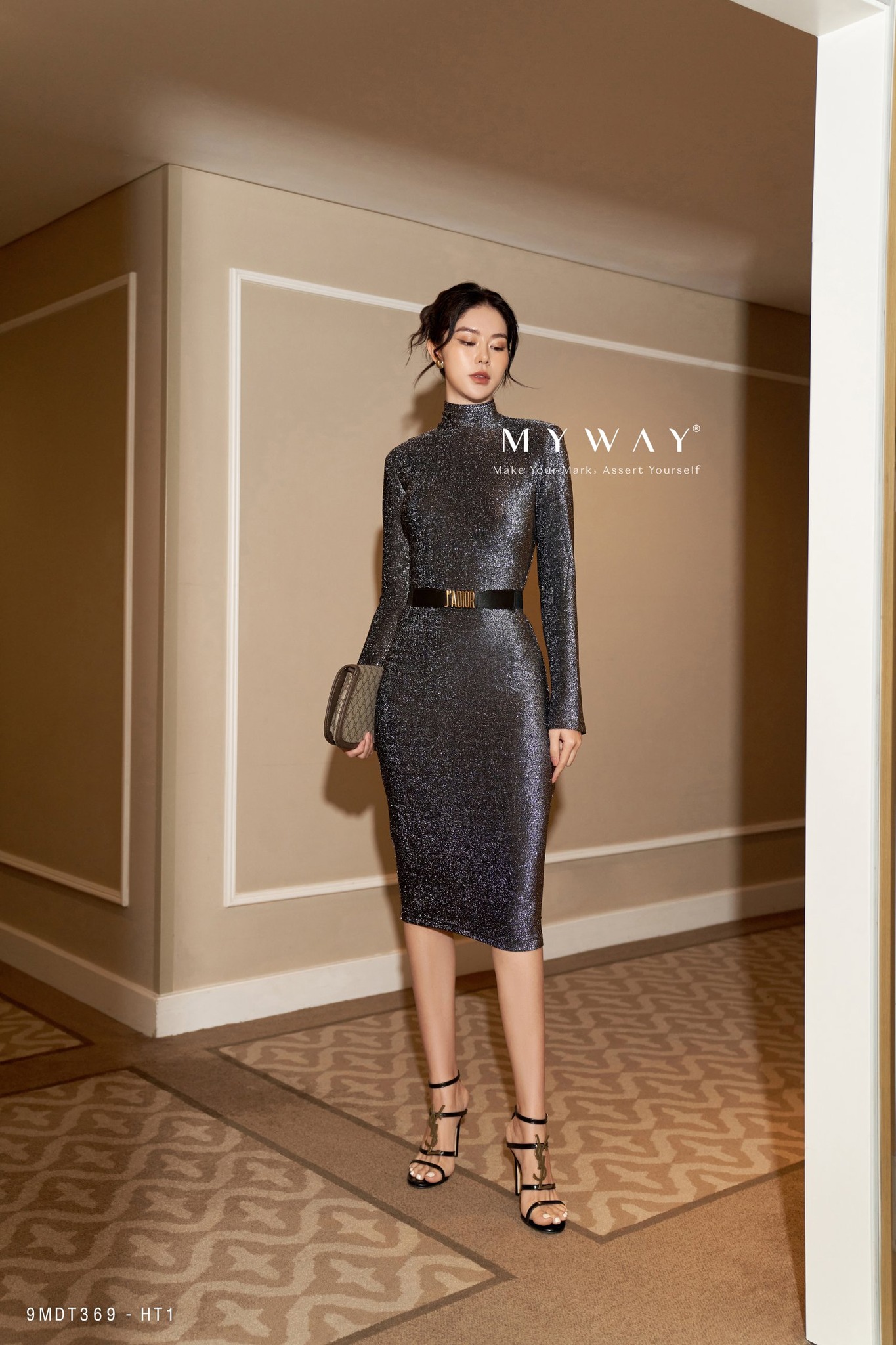 Đầm Thun Body Cổ Lọ Dài Tay MY WAY Lấp Lánh Quyến Rũ 9MDT369 - HT1