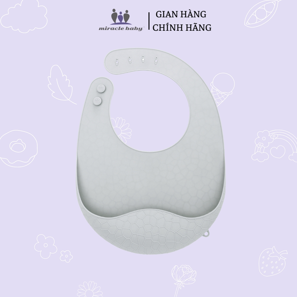 Yếm Ăn MiracleBaby 100% Silicon siêu mềm chống thấm nước chống bám bẩn dễ lau chùi từ 6-36 tháng