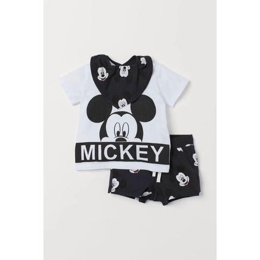 Set bộ quần áo hm xuất dư cộc tay mickey tặng kèm yếm chất cotton mềm đẹp cho bé trai , bé gái