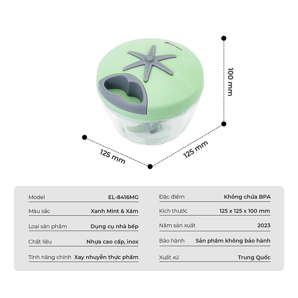 XAY TỎI ỚT, GIA VỊ ELMICH EL8416 400ML, HÀNG CHÍNH HÃNG, CỐI NHỰA TRONG, LƯỠI DAO INOX - JOYMALL