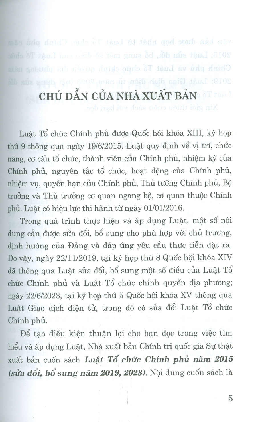 Luật Tổ Chức Chính Phủ Năm 2015 (Sửa Đổi, Bổ Sung Năm 2019, 2023)