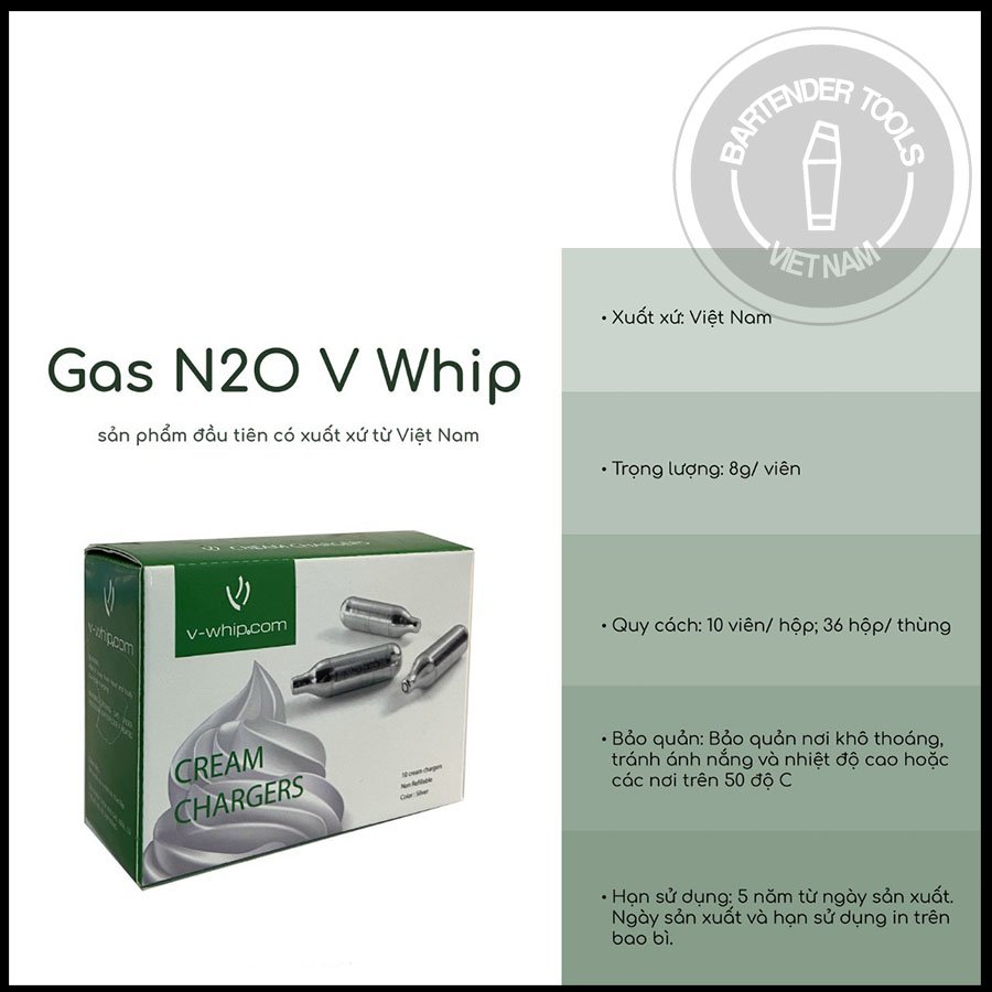 Gas kem V Whip dùng cho bình xịt kem hộp 10 viên