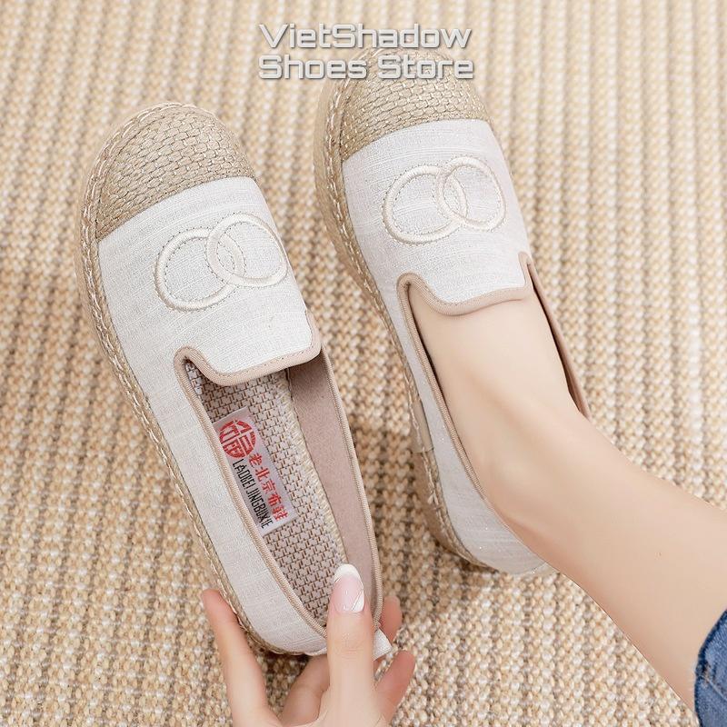 Slip on giày lười vải nữ chất liệu vải bố mũi và viền bo cói siêu đẹp và cá tính - Mã SP C01