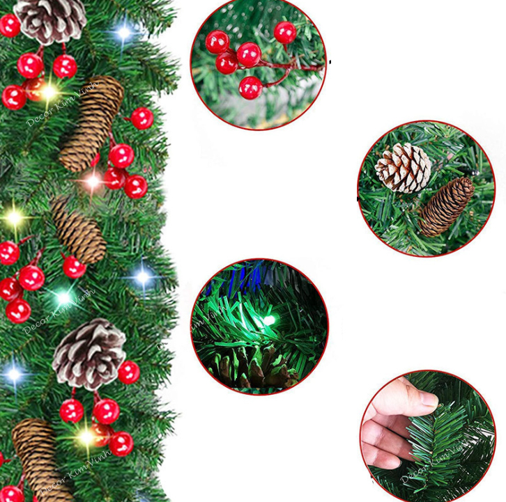 Dây Lá Thông Gắn Đèn B15 Trang Trí Giáng Sinh Noel