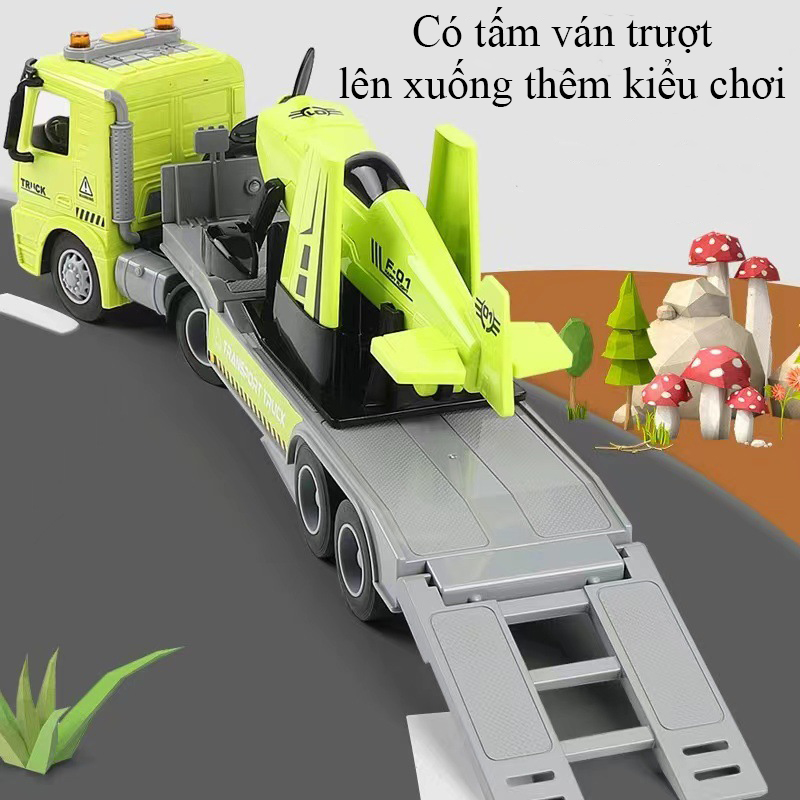 Đồ chơi xe đầu kéo chở máy bay KAVY có nhạc và đèn chạy đà dài gần nửa mét