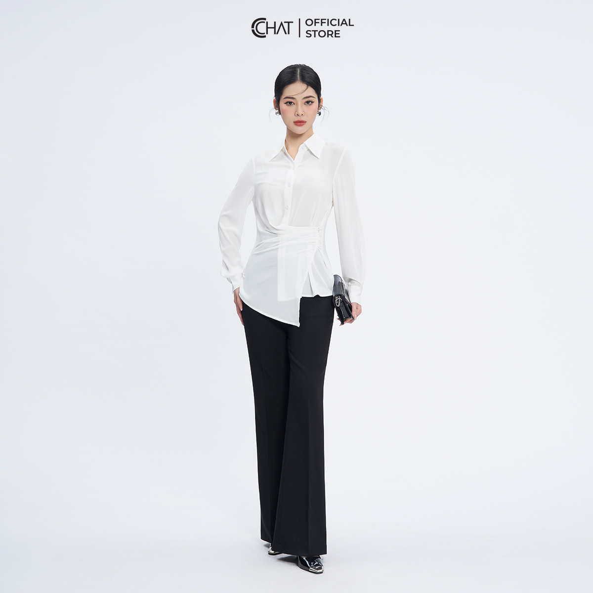 Áo Sơ Mi Nữ  Kiểu Cài Nhún Sườn Chất Liệu Chiffon Cao Cấp 13FDH2017ST