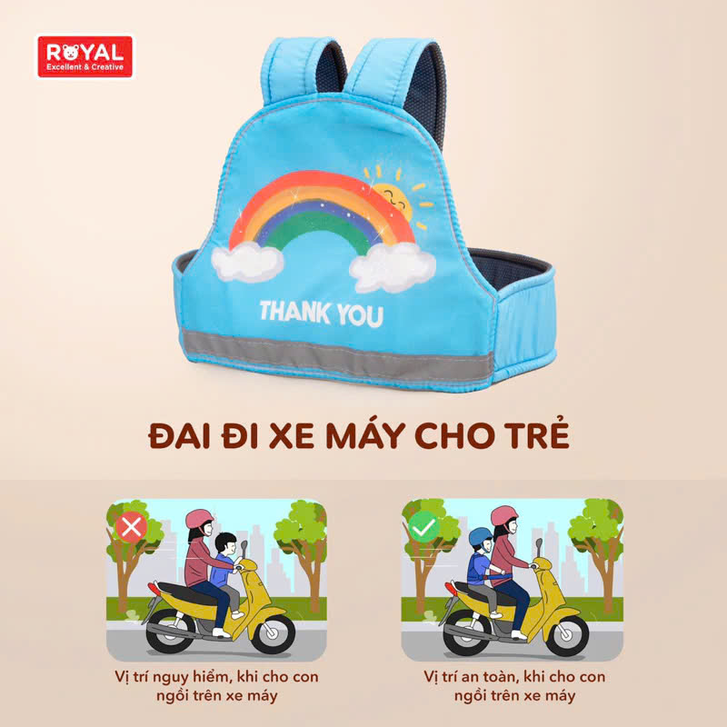 Đai đi xe máy cho bé phản quang, thoáng khí sử dụng khóa 2 cấp bền chắc, chống bui bẩn An Toàn Dây Yếm Chở Trẻ Em Ngồi Trước Sau Cho Bé Trai Gái