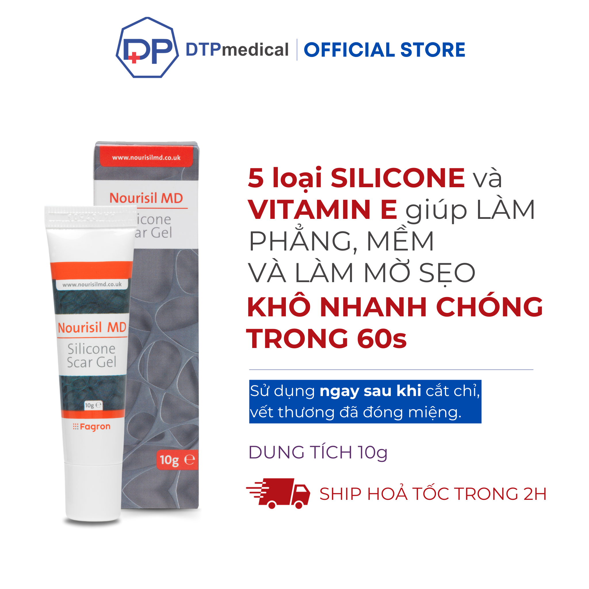 Kem sẹo Nourisil MD cao cấp - Gel sẹo silicone làm mờ và ngăn ngừa sẹo xấu hiệu quả (Chai 10g)