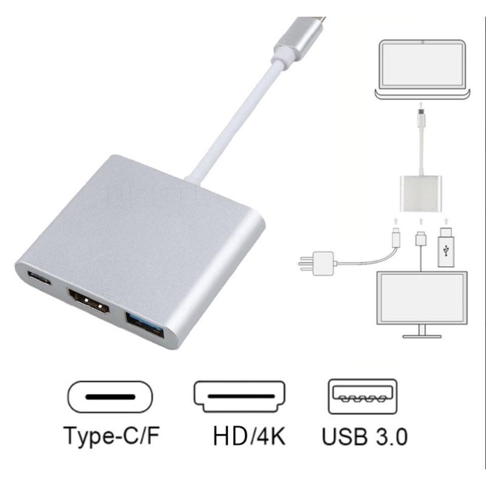 Cổng Sạc Đa Năng 3 Trong 1 Cổng USB 3.0 Type C Sang HDMI USB-C 4K Cho IOS Android