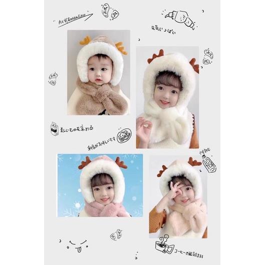 Mũ Lót Lông Sừng Hươu Kèm Khăn Cổ Cho Bé - Siêu Ấm, SIêu Cute, Siêu Mềm Mại Dày Dặn