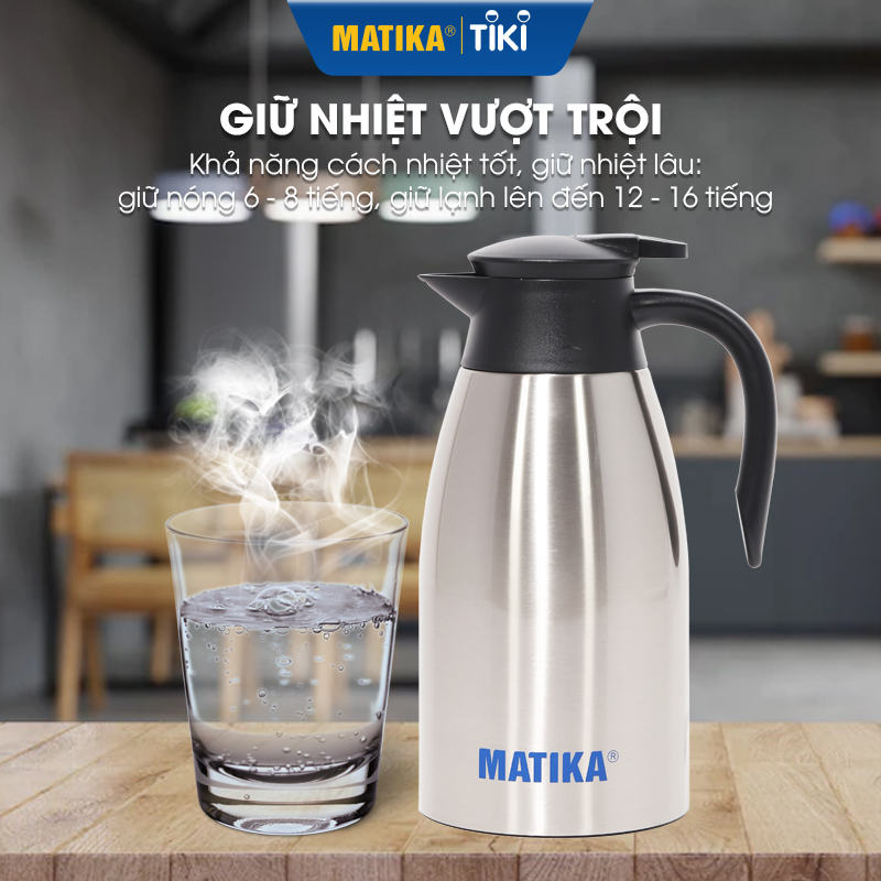 Bình Giữ Nhiệt Gia Đình MATIKA MTK-HC2000 Phích Đựng Nước Pha Trà Dung Tích 2000ml - Hàng Chính Hãng