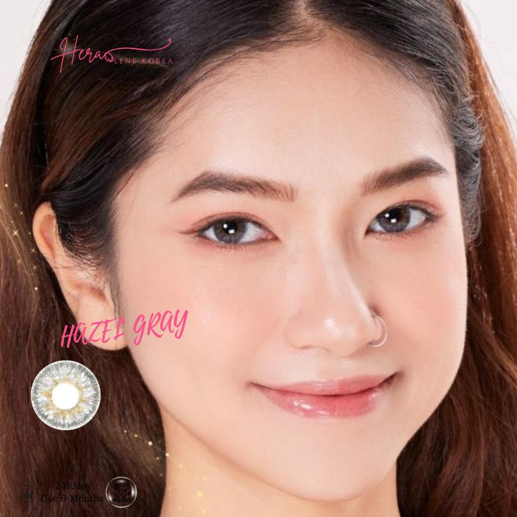 Kính Áp Tròng Hera Xám Hạt Dẻ Viền Đậm 0 - 6 Độ HAZEL GRAY Nhập Khẩu Hàn Quốc Lens Cận 6 Tháng