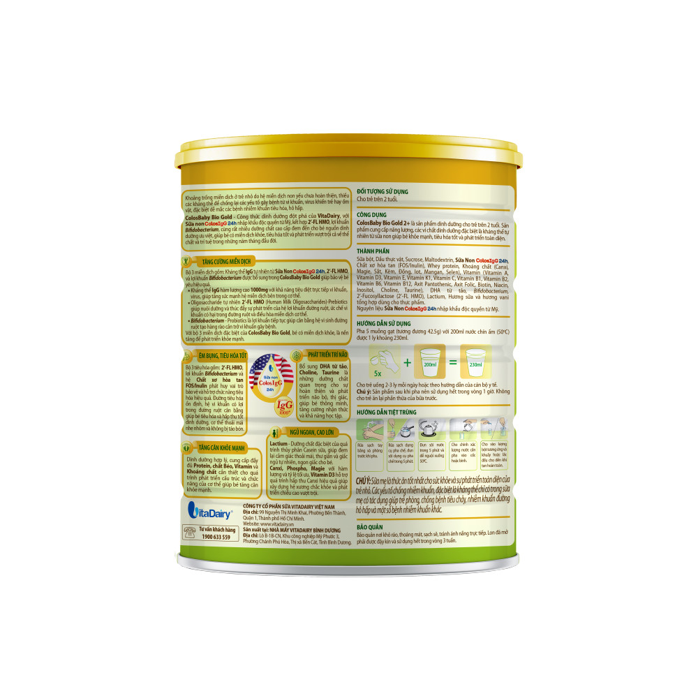COLOSBABY BIO GOLD 2+ 800g hỗ trợ tiêu hóa tốt, miễn dịch khỏe cho bé - VitaDairy