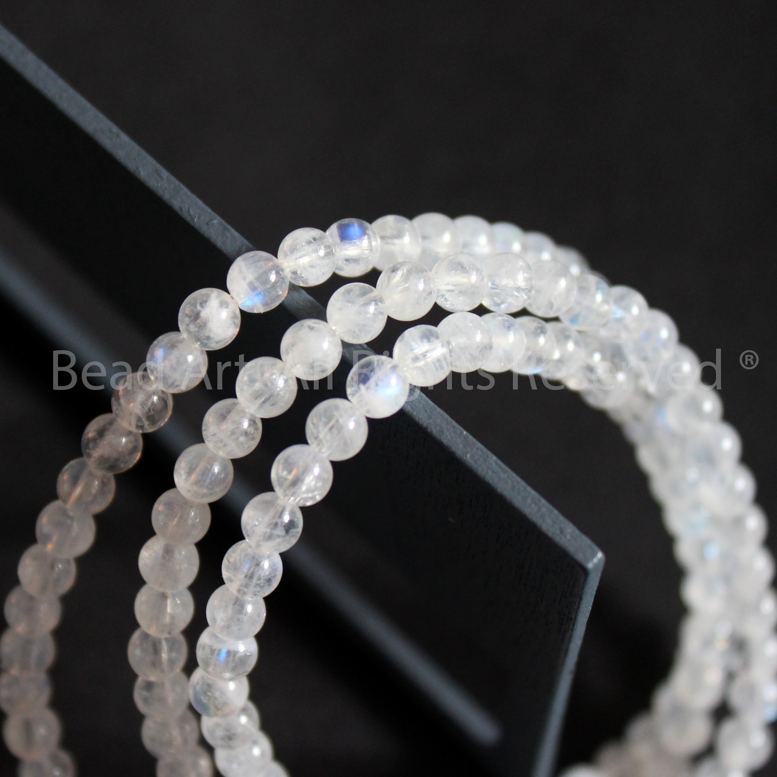 Chuỗi Quấn 3 Vòng 4MM-4.5MM Đá Moonstone, Đá Mặt Trăng Tự Nhiên Ánh Cầu Vồng Loại AA, Hợp Mệnh Kim, Thuỷ, Vòng Tay Phong Thuỷ, Đá Phong Thuỷ, Chuỗi Hạt - Bead Art