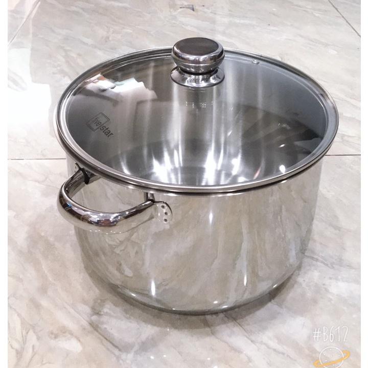 Nồi luộc gà inox 304 cao cấp Fivestar Plush 28cm nắp kính , 3 đáy dùng được bếp gas , hồng ngoại ( tặng 1 vá canh inox )