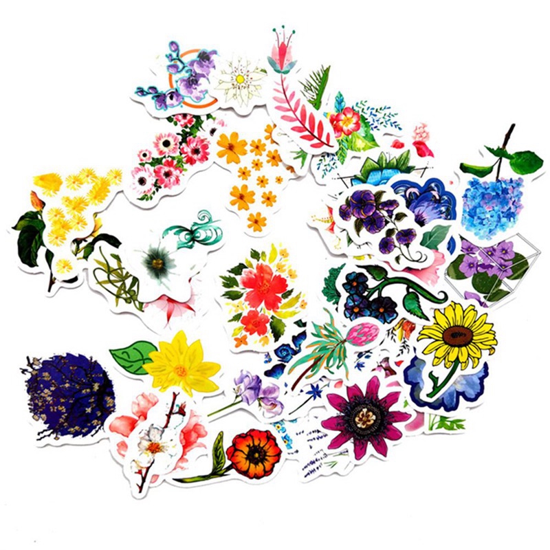 Set 60 Sticker hoa Flowers cắm trại ảnh ép lụa