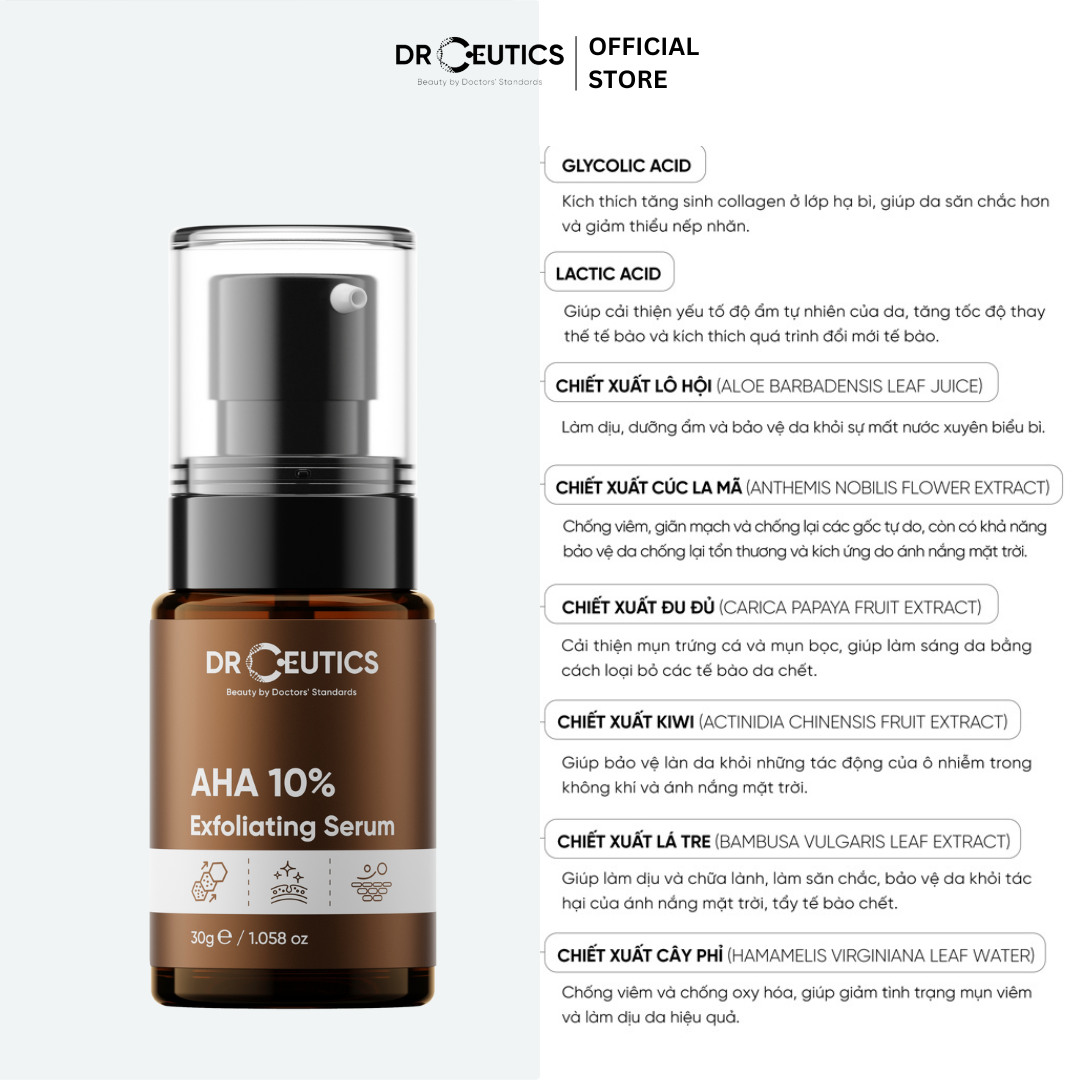 Serum AHA DrCeutics Tẩy Da Chết Làm Sáng Và Chống Lão Hóa Da AHA 10% Exfoliating