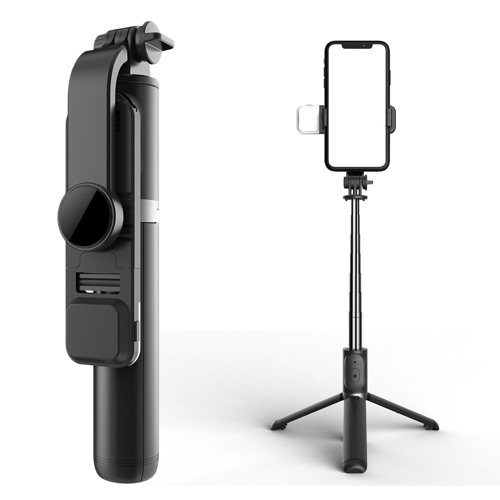 2xExtendable Selfie Stick Monopod Tripod for IOS/Android Black+Fill Light