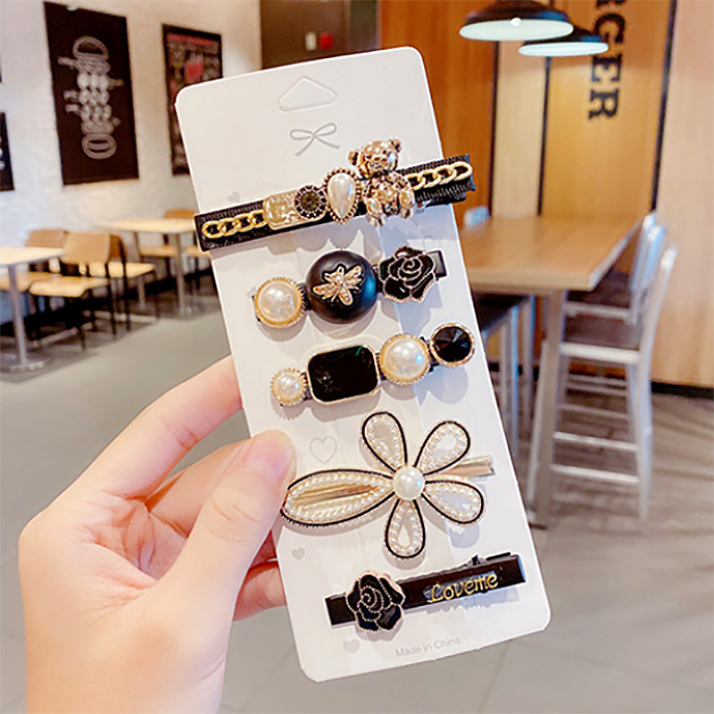 Set 6 Kẹp tóc mái đính đá lấp lánh, kẹp tóc Hàn Quốc ngọc trai nhân tạo điệu đà KT27