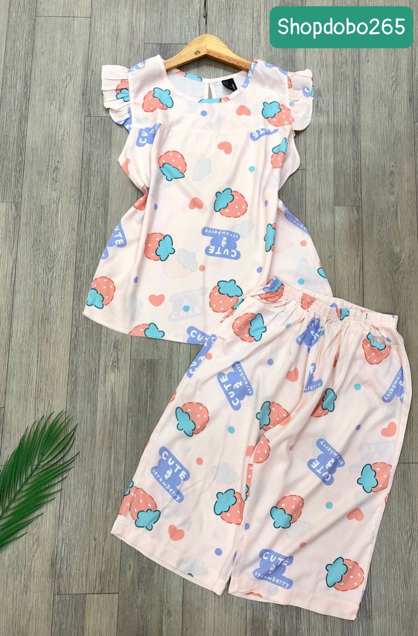 Đồ bộ nữ, đồ ngủ mặc nhà lửng tay cánh tiên vải lanh mềm ,mát BL 183 họa tiết dễ thương size 45-70kg