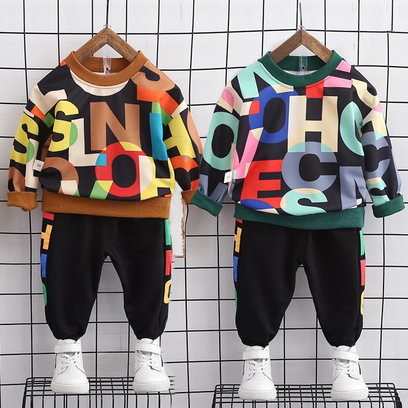 Bộ Quần Áo Bé Trai Bé, Cotton Mùa Xuân Và Mùa Thu, Áo In Chữ, Áo Quần Áo Bé Trai, Giày Thể Thao, bé 2 Phù Hợp Với