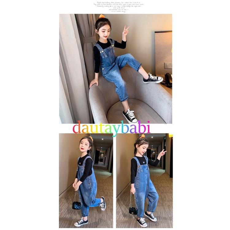 Yếm Jean dài bé gái yếm bò bé gái jean co giãn có túi thật phong cách Hàn Quốc năng động cho bé 12-42kg