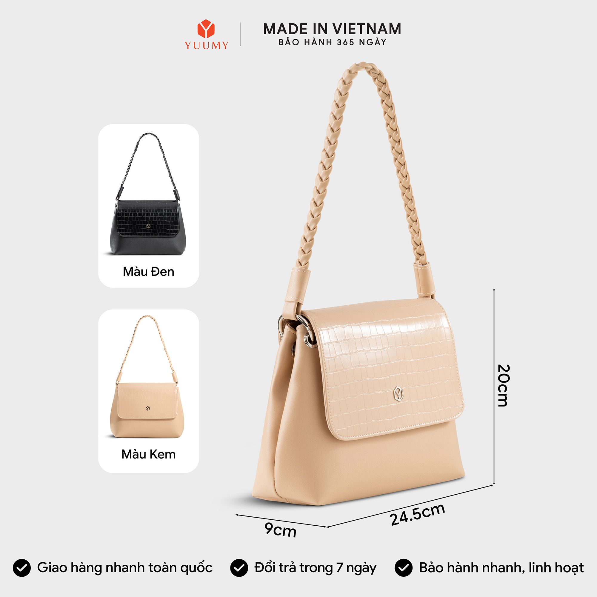Túi Yuumy ( Thời trang nữ dáng vuông nắp gập sang trọng - Túi đeo vai da Seasand YN341 )