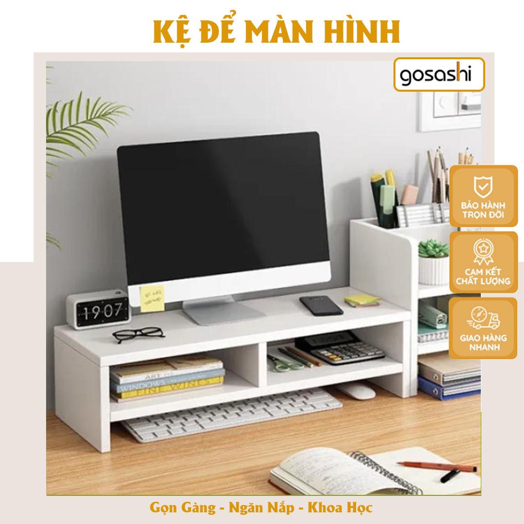 Kệ Đỡ Màn Hình Gỗ MDF, Tăng Chiều Cao Máy Tính Bảo Vệ Mắt Và Lưng, Giúp Khu Làm Việc Gọn Gàng, Dễ Lắp Đặt Thương Hiệu Gosashi-KGDMHMT2T