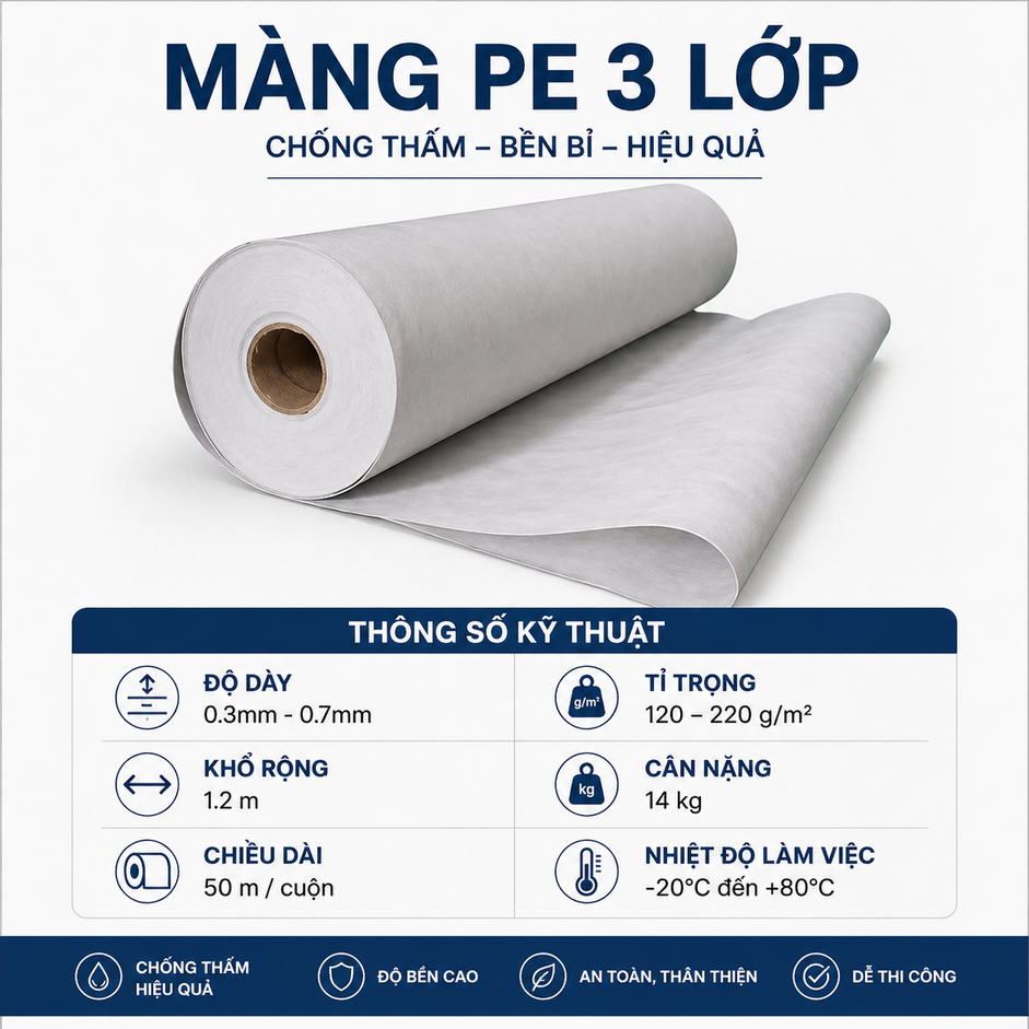 Màng Chống Thấm PE/PPE, Polyester DURAX Nguyên Sinh – Lót Nền Bê Tông – Chống Ẩm – Khổ 1m2x50m