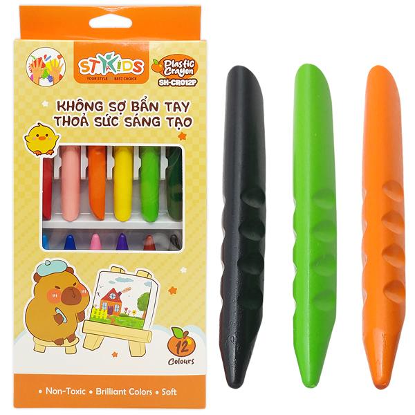 Hộp 12 Bút Sáp Màu Plastic Crayon - Stakids SK-CR012P