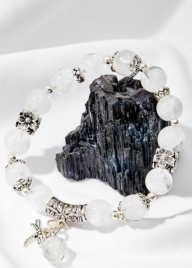 Vòng tay thạch anh ưu linh trắng phối chuồn chuồn Ngọc Quý Gemstones