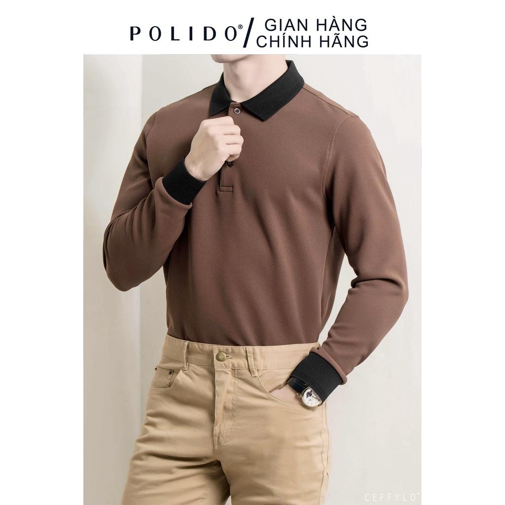 Áo polo nam dài tay phối bo polido chất liệu cotton thâm hút mồ hôi tốt thoải mái,mát mẻ phong cách trẻ trung hiện đại