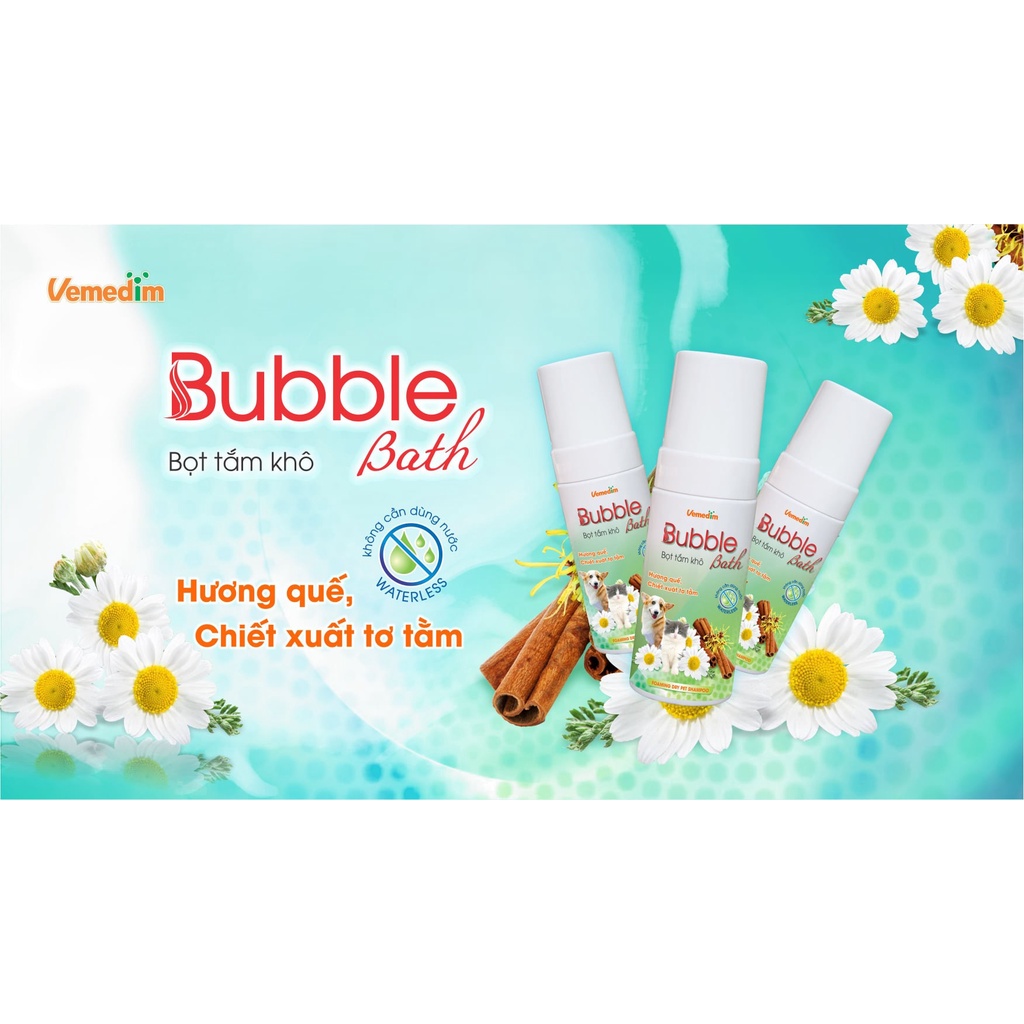 Bọt tắm khô cho Chó Mèo Vemedim Bubble Bath Chai 120ml Giúp khử mùi và làm sạch lông mà không cần dùng nước Sx tại VN