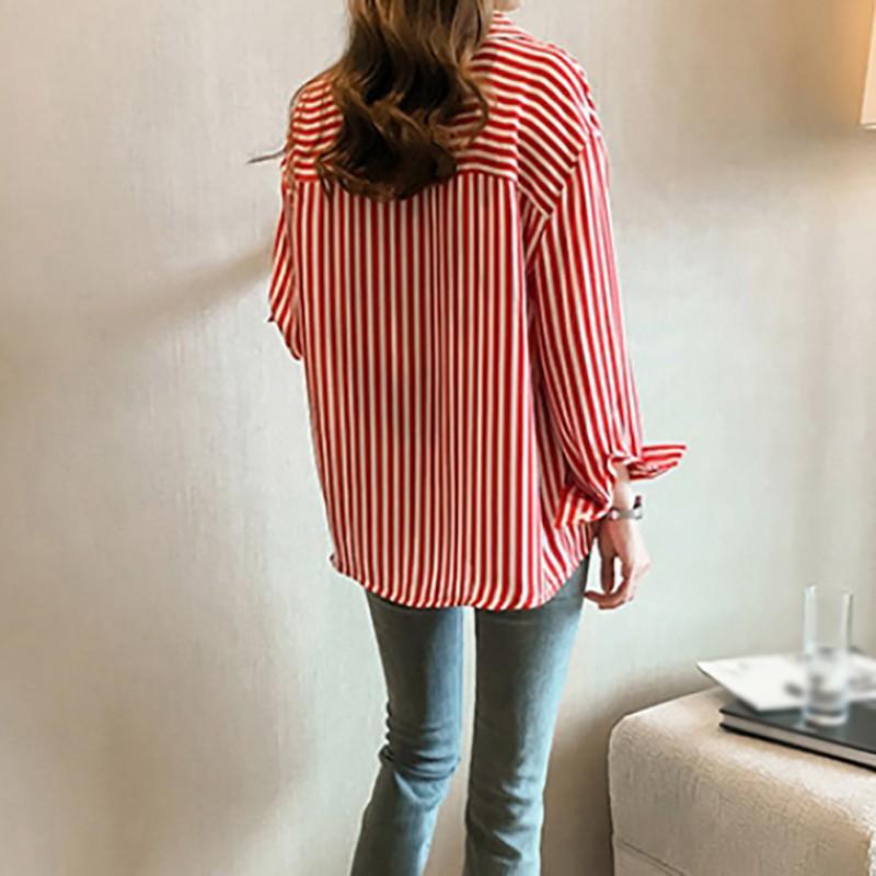 Áo sơ mi tay dài dáng rộng hoạ tiết kẻ sọc thiết kế thanh lịch cho phái nữ