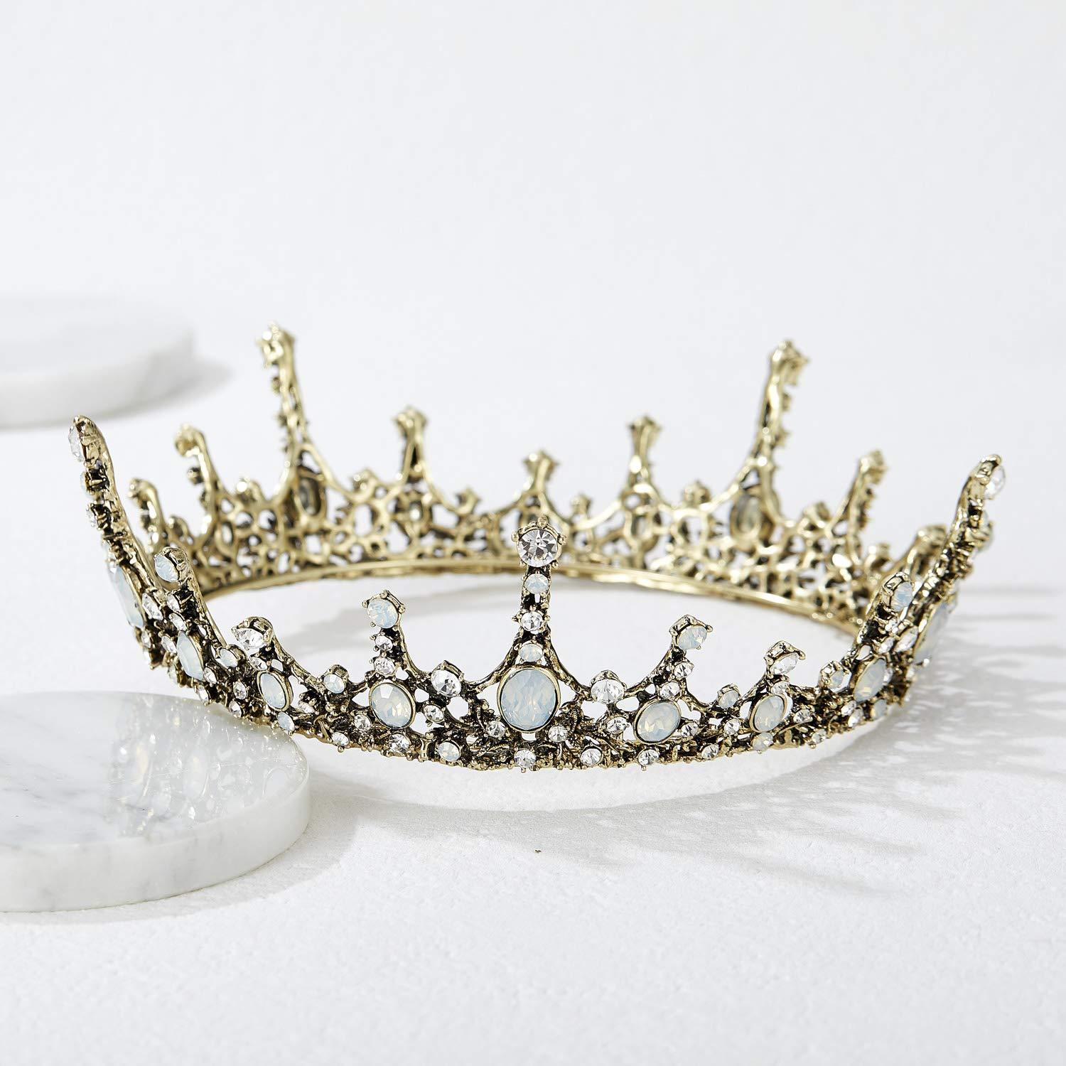 Queen Crown - Vương miện công chúa cổ điển, bóng cưới Halloween Opal Trang phục Phụ kiện tóc