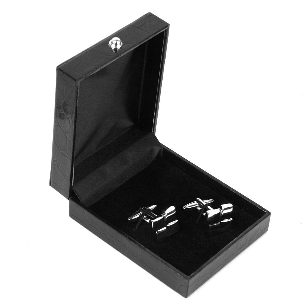 Black Leather Cufflinks Display Case Gift Box Jewelry Organizer Holder