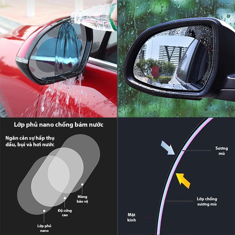 Bộ 2 miếng dán chống nước gương chiếu hậu ô tô, xe hơi Cao cấp hình Oval kích cỡ 135 x 95 mm