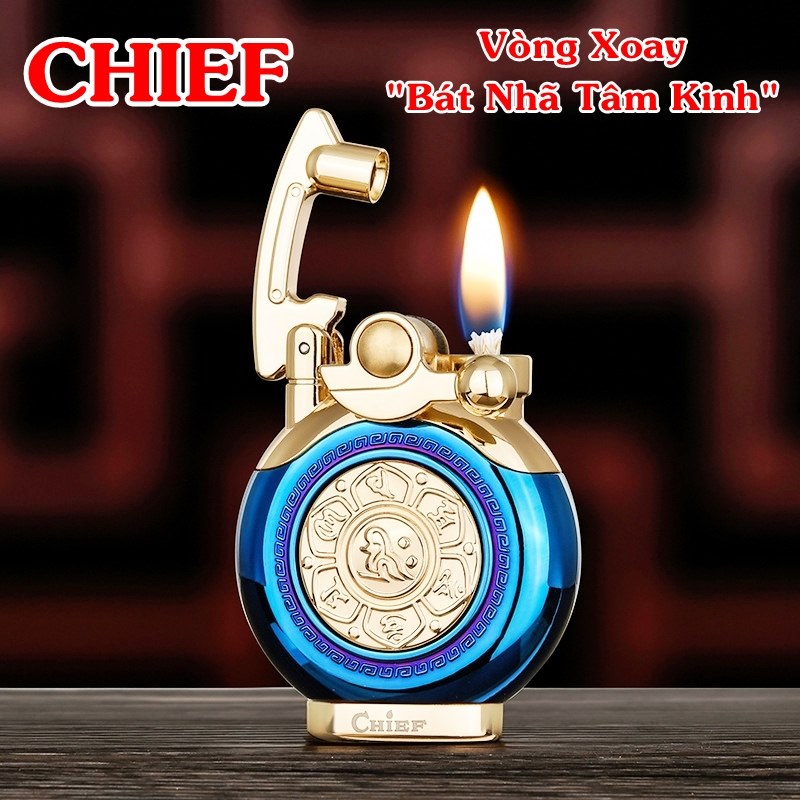 SET Bật lửa hột quẹt CHIEF xăng đá búng tay đánh lửa CF208 "VÒNG XOAY BÁT NHÃ TÂM KINH" - xài xăng