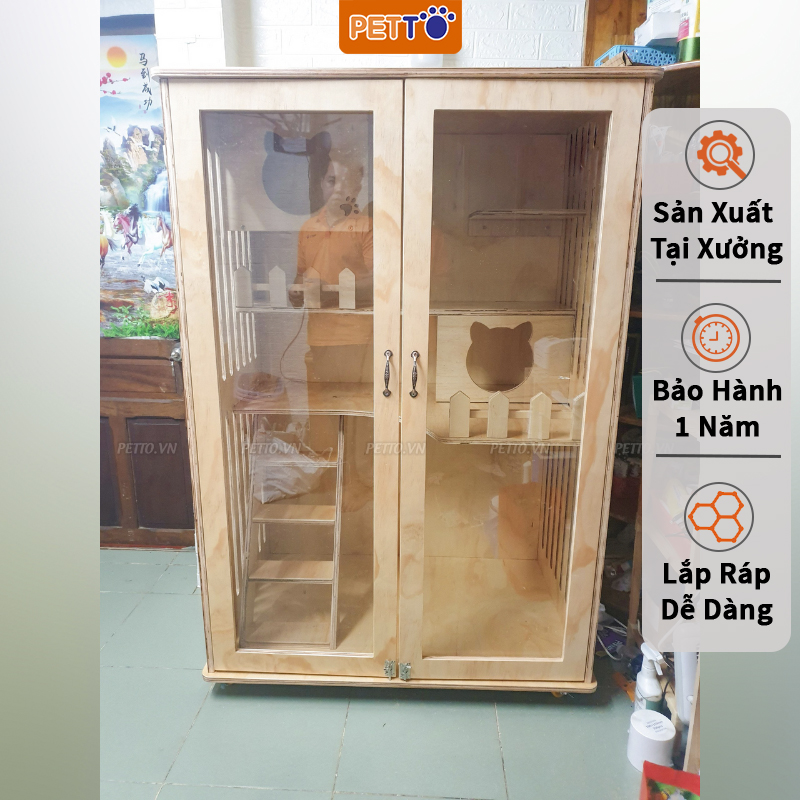 Tủ mèo bằng gỗ thiết kế ĐA NĂNG đầy đủ tiện nghi sang trọng cho mèo vui chơi CC010