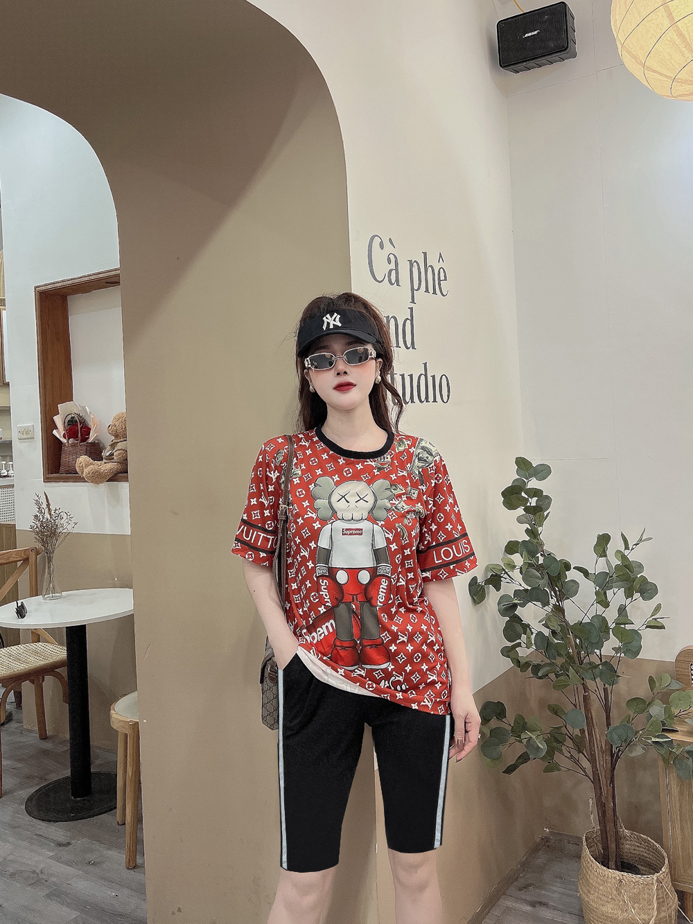 Đồ bộ thun đùi ngố viền kim tuyến họa tiết in 3D MS016