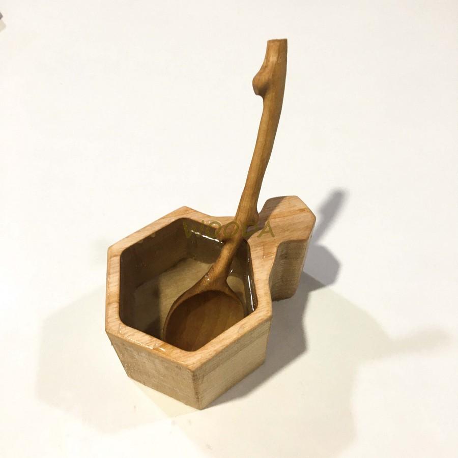 Cốc gỗ/ly gỗ Ash tự nhiên nguyên khôia hình lục giác có tay cầm