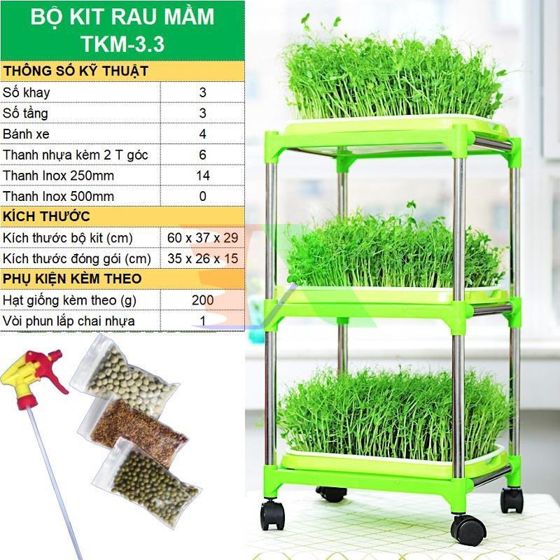 Bộ kit Khay trồng rau mầm thủy canh chuyên dụng  - tặng kèm vòi xịt + Hạt giống rau mầm