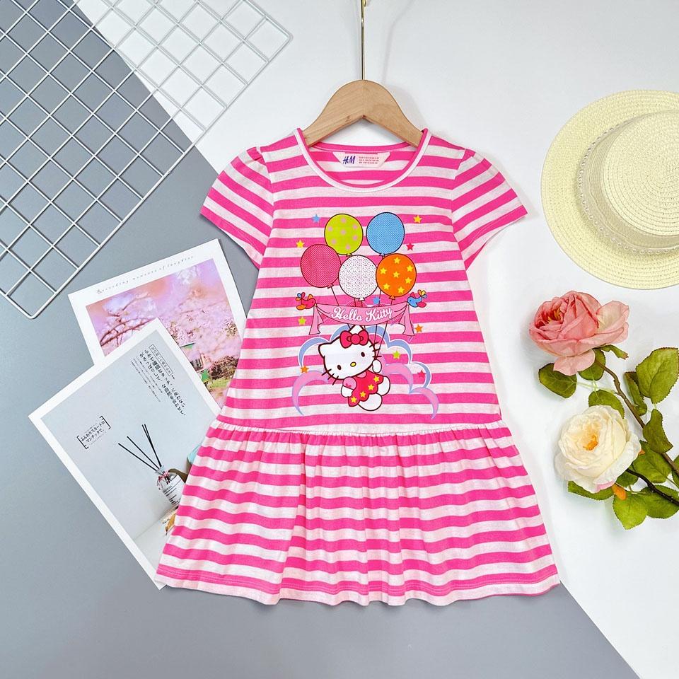 Đầm thun cotton in kitty trái tim và bong bóng dễ thương cho bé gái