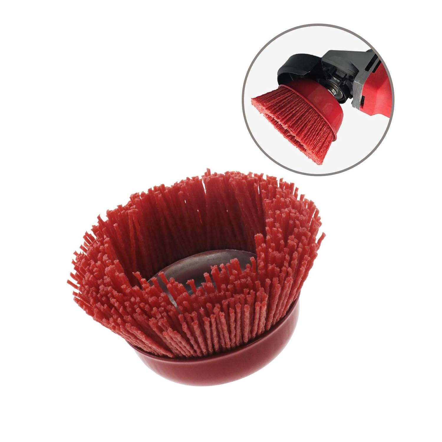 2 gói Bàn chải sợi nylon mài mòn 75mm - M14 x 2 Sợi bên trong - Để đánh bóng, làm sạch, mài và  rỉ sét kim loại - Đỏ