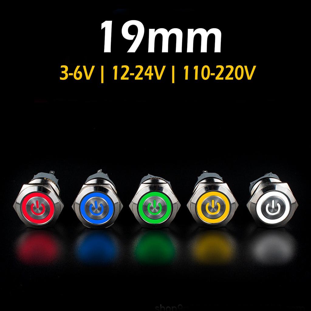Nút nhấn Led INOX 19mm, Công tắc Tự khóa có hình Nguồn dùng nguồn Điện áp